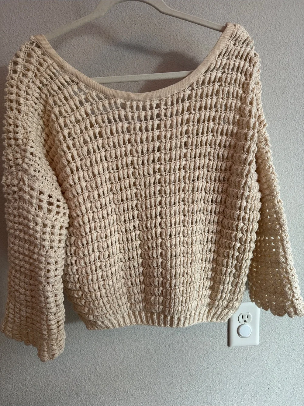 Free People Cream Open-Weave Scoop Neck Sweater